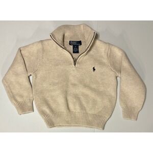 VTG Y2K Polo Ralph Lauren Kids Cream 1/4 Zip Cotton Knit Sweater Sz 4
